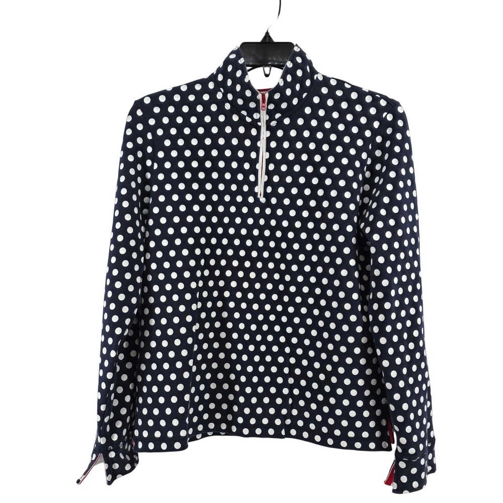 Orvis Womens Navy Blue White Polka Dot Quarter Zip Pull Over Cotton Size M